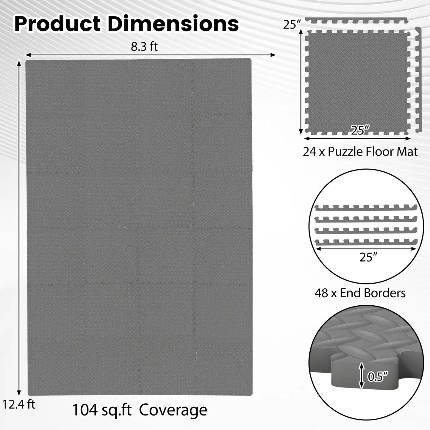 24Tiles Half Inch Puzzle Exercise Floor Mats