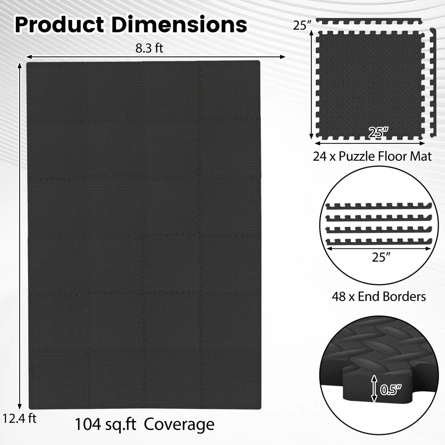 24Tiles Half Inch Puzzle Exercise Floor Mats