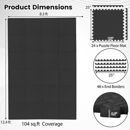 24Tiles Half Inch Puzzle Exercise Floor Mats