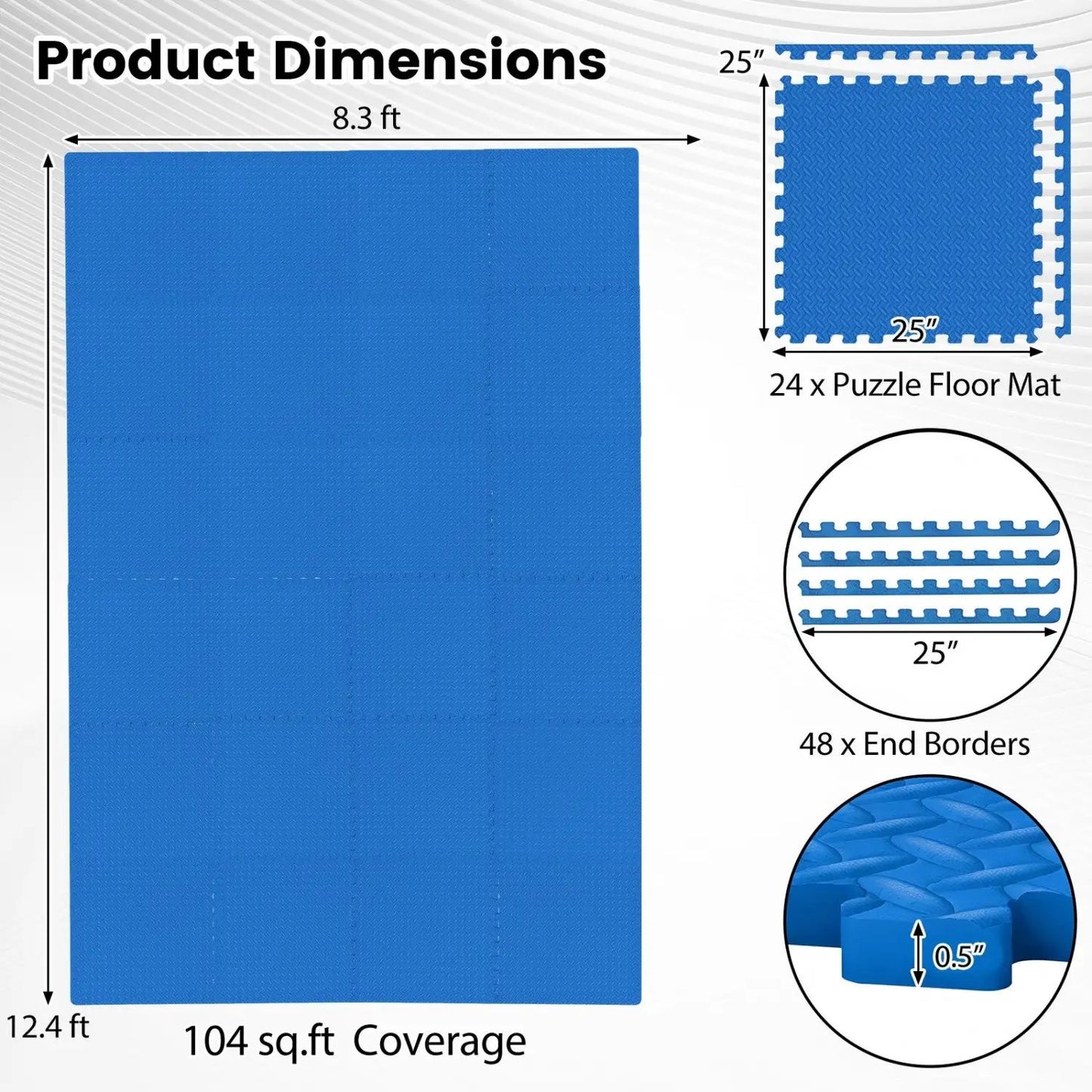 Puzzle Exercise Mats Half Inch Thick 24 Tiles