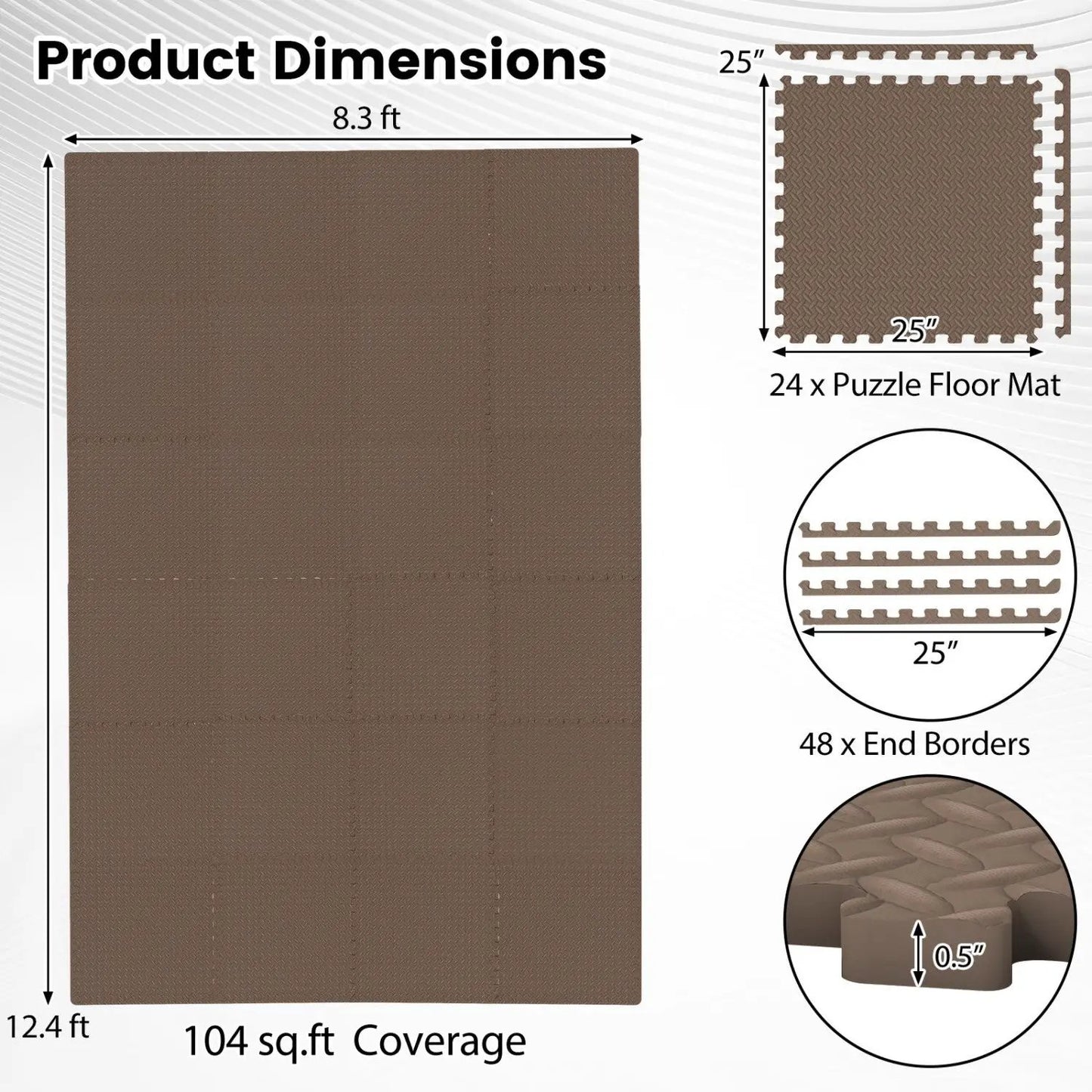Puzzle Exercise Mats Half Inch Thick 24 Tiles