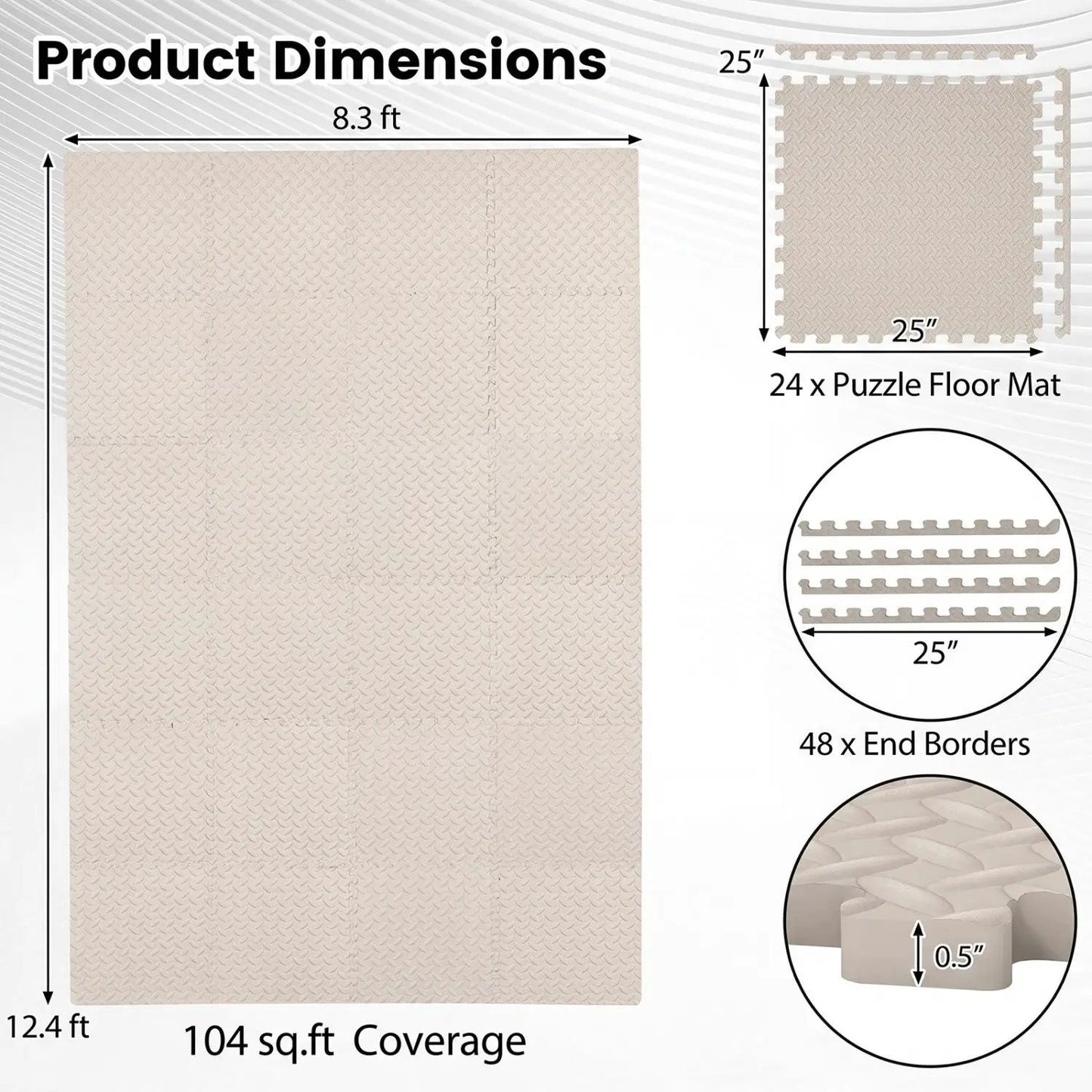 Puzzle Exercise Mats Half Inch Thick 24 Tiles