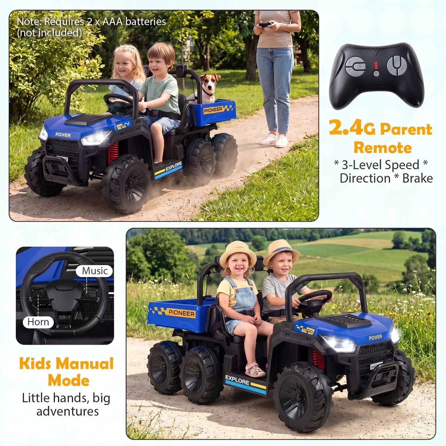 24V 2 Seater Kids Ride on Dump Truck 4WD Lights