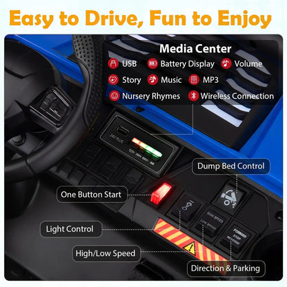 24V 2 Seater Kids Ride on Dump Truck 4WD Lights