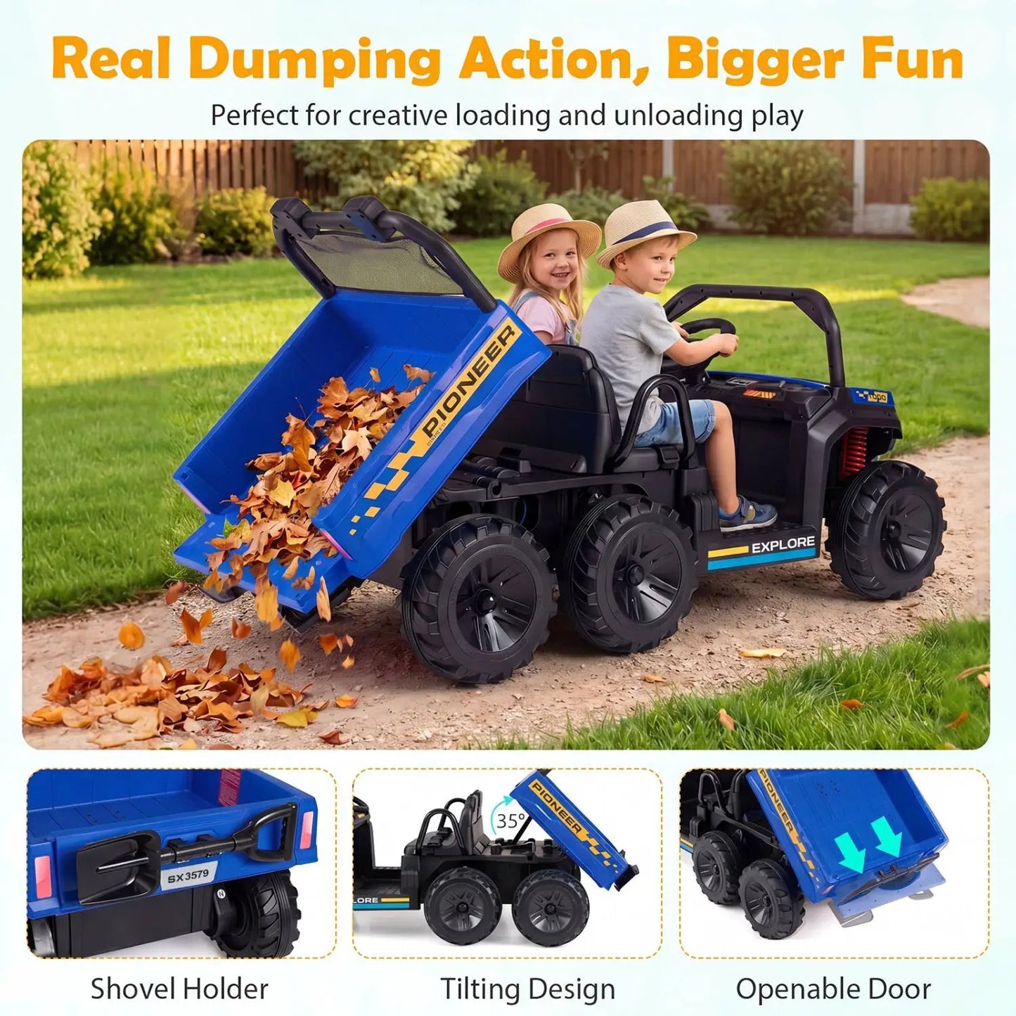 24V 2 Seater Kids Ride on Dump Truck 4WD Lights