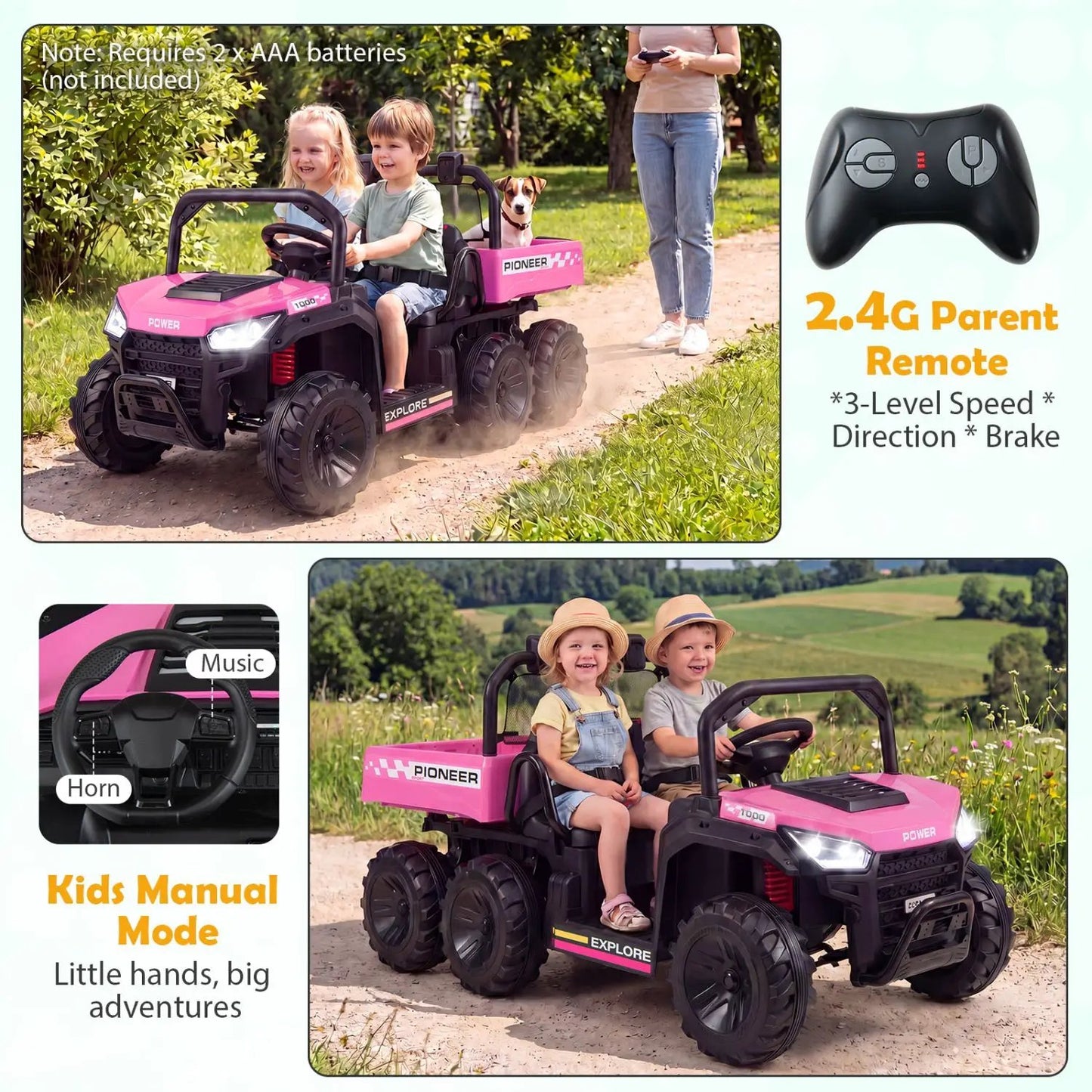 24V 2 Seater Kids Ride on Dump Truck 4WD Lights