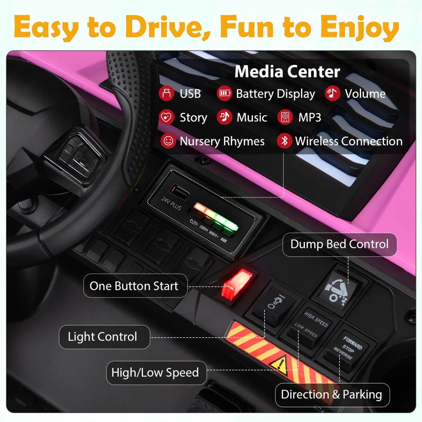 24V 2 Seater Kids Ride on Dump Truck 4WD Lights