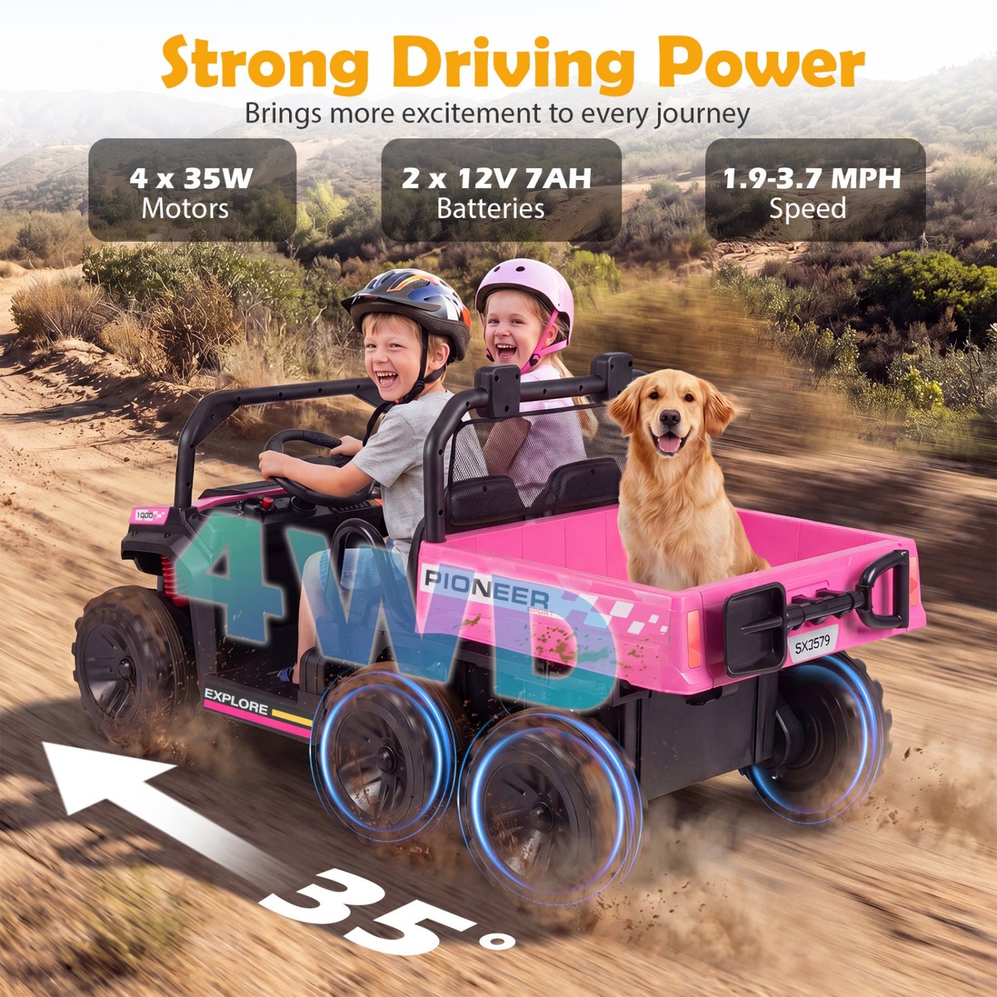 24V 2 Seater Kids Ride on Dump Truck 4WD Lights