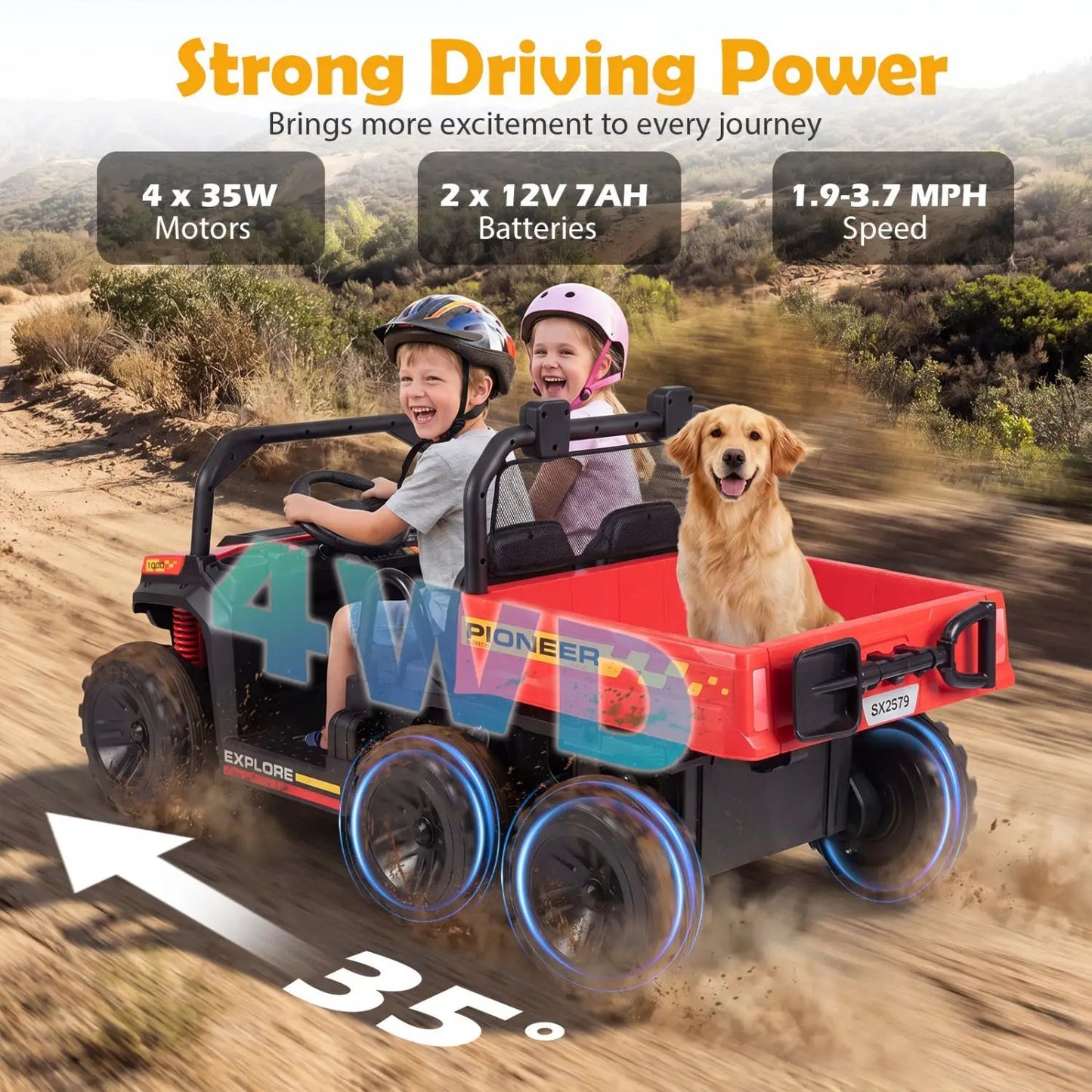 24V 2 Seater Kids Ride on Dump Truck 4WD Lights