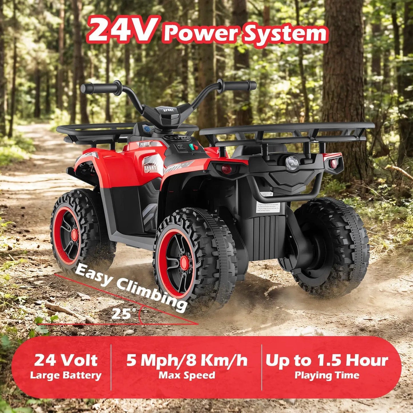 24V Electric Ride on Quad with LED Headlights