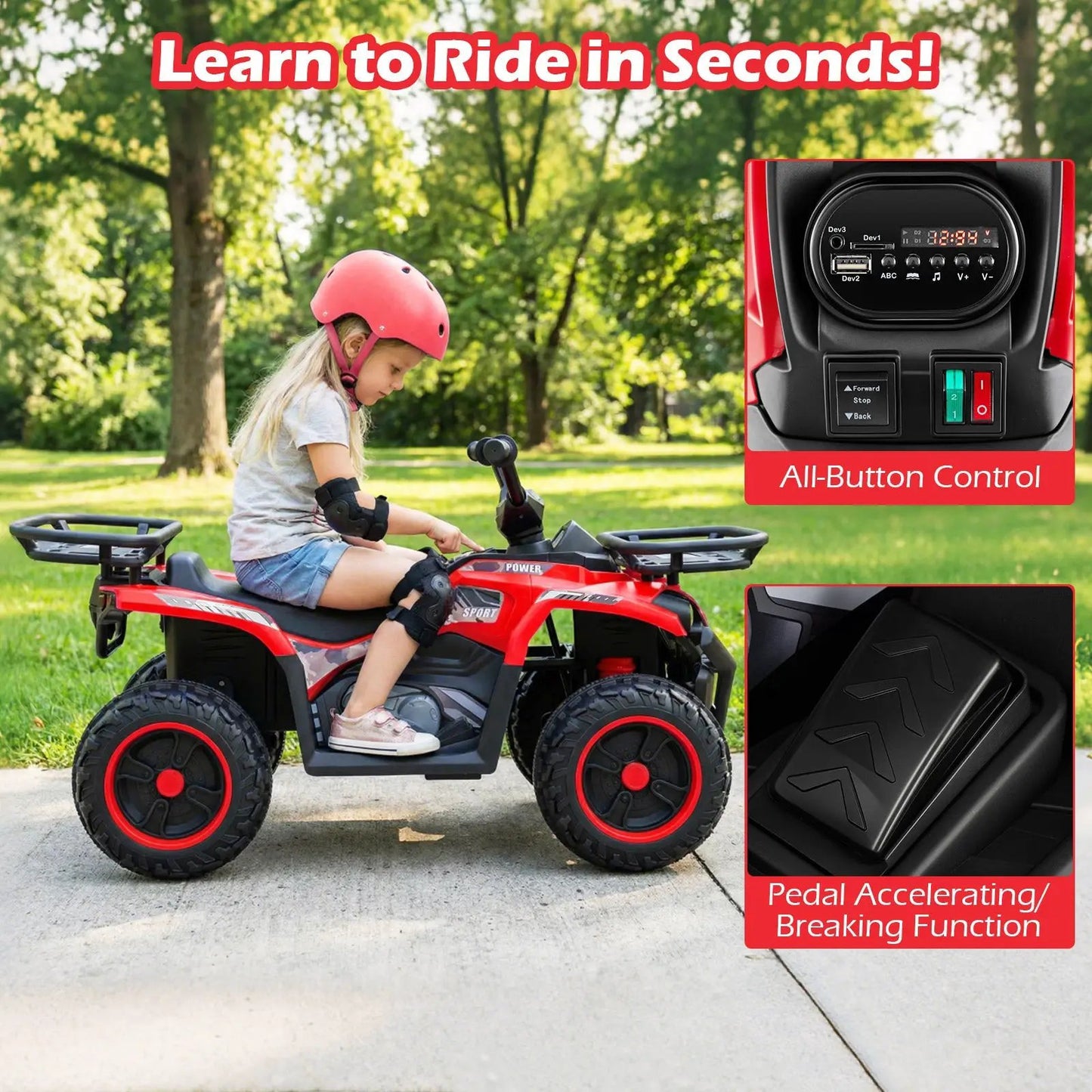 24V Electric Ride on Quad with LED Headlights