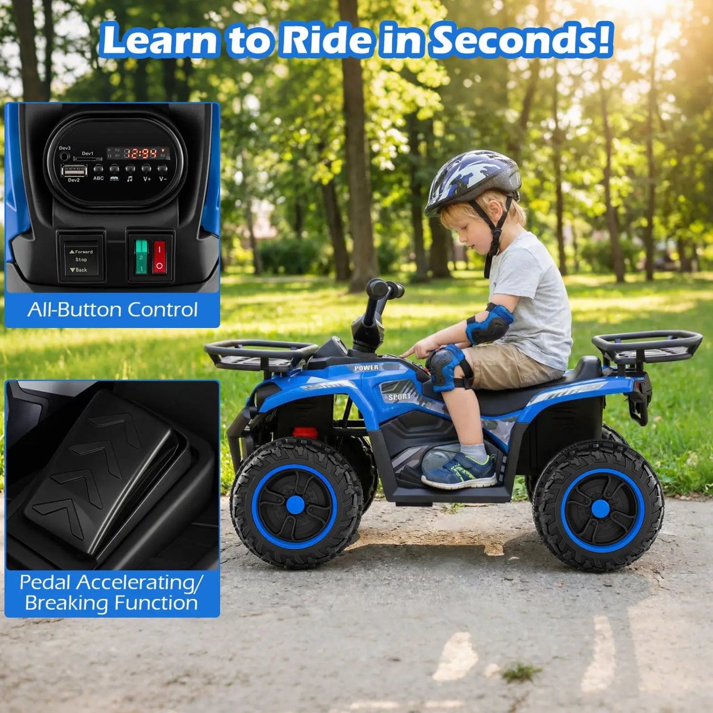 24V Electric Ride on Quad with LED Headlights