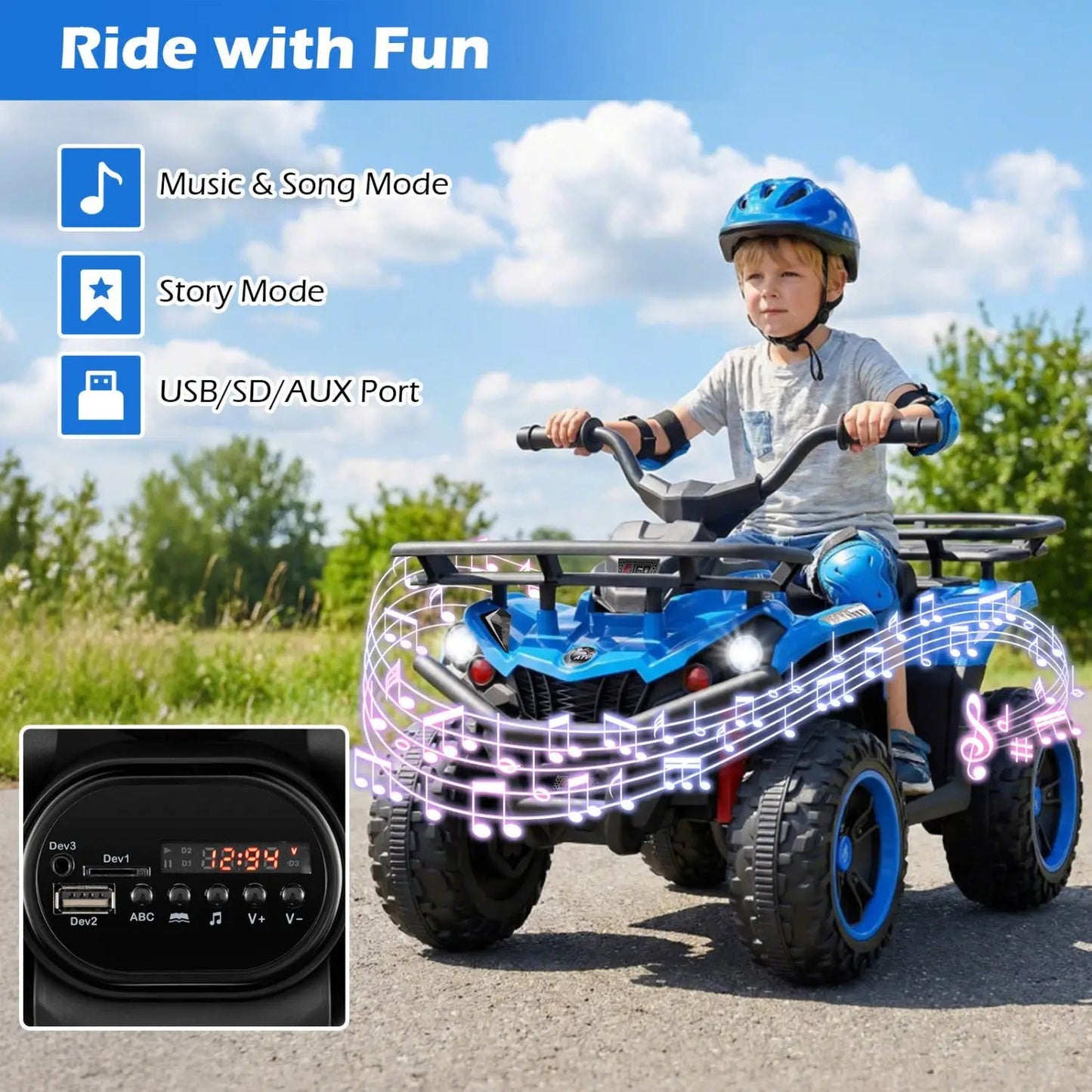 24V Electric Ride on Quad with LED Headlights