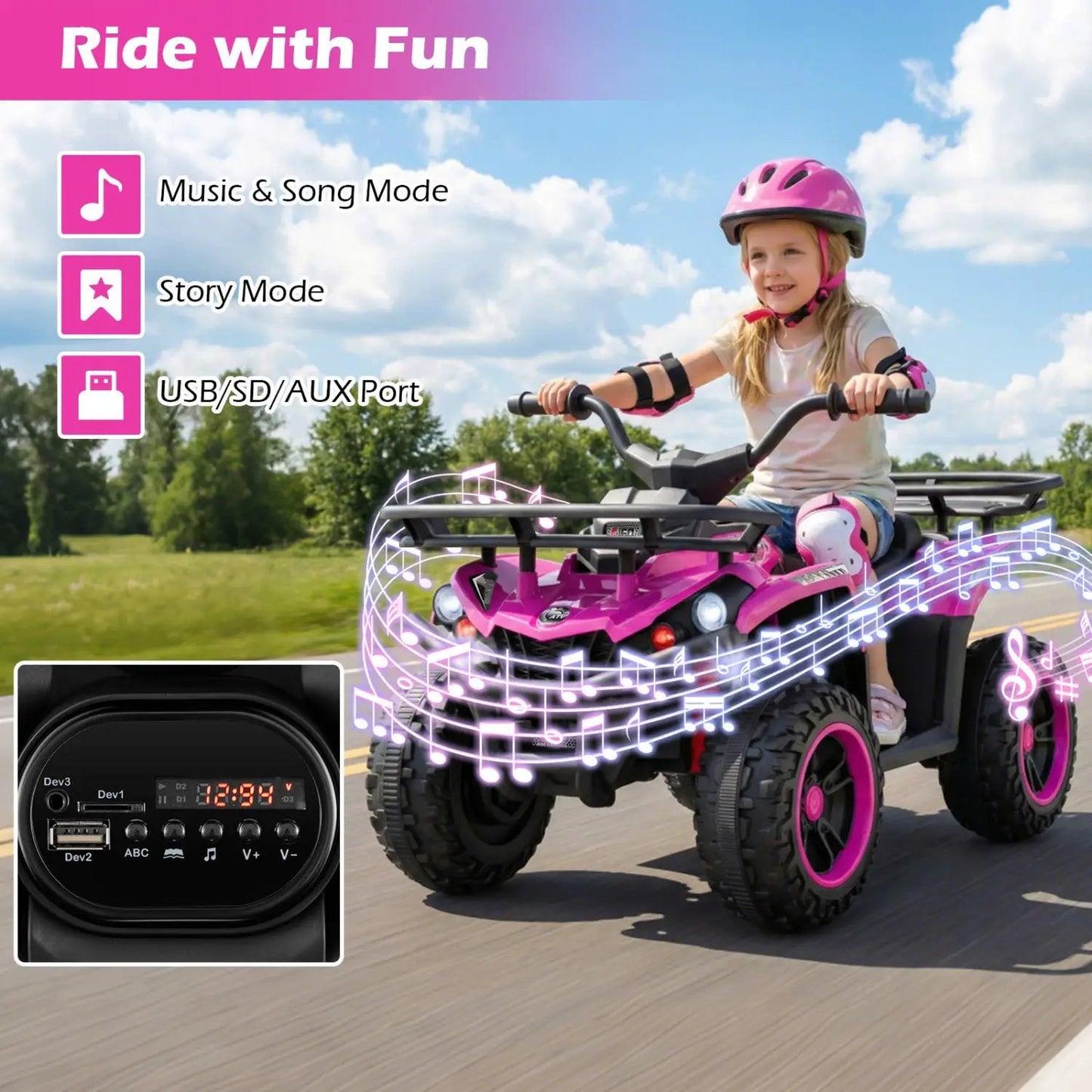 24V Electric Ride on Quad with LED Headlights