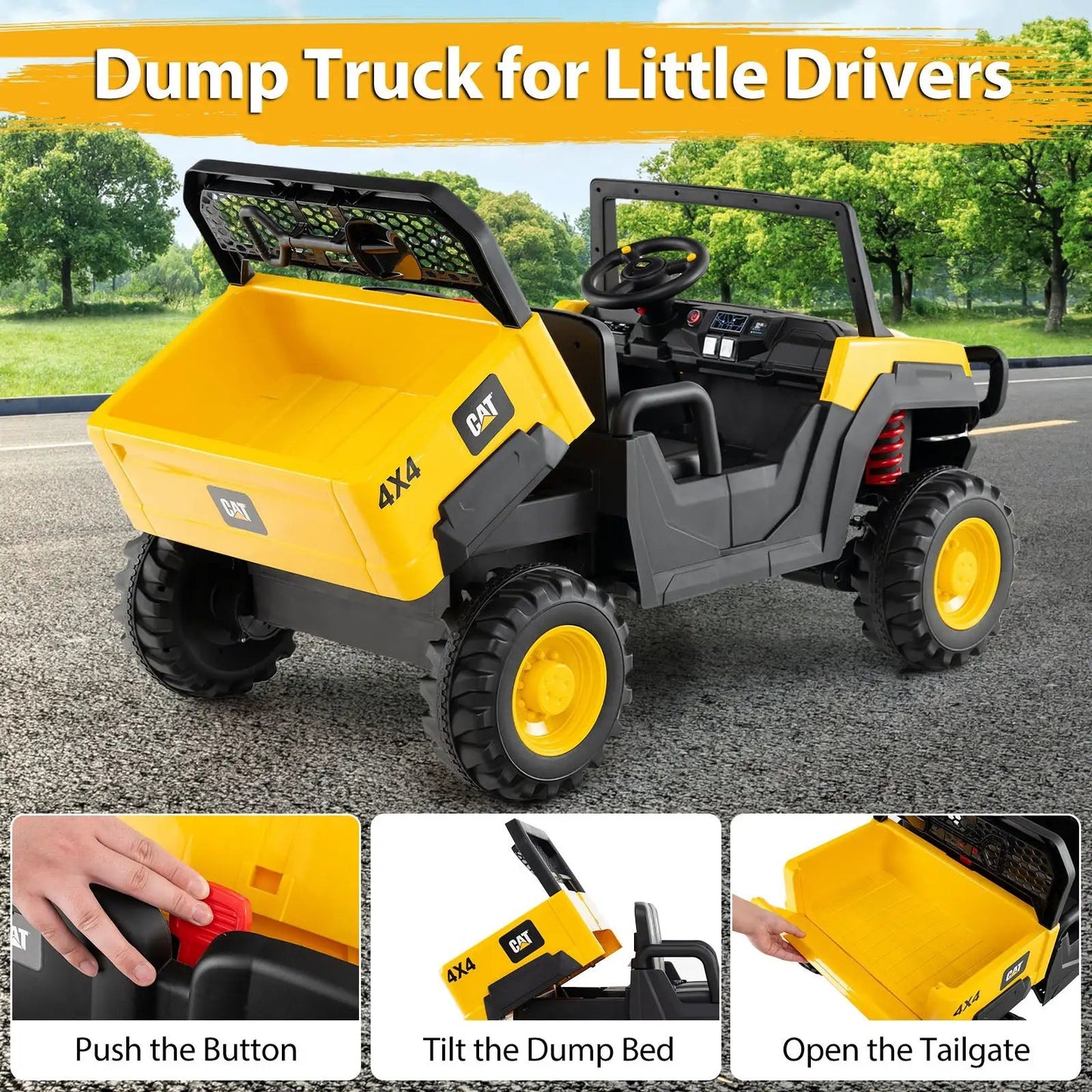 24V Ride On Dump Truck Caterpillar 2 Seater