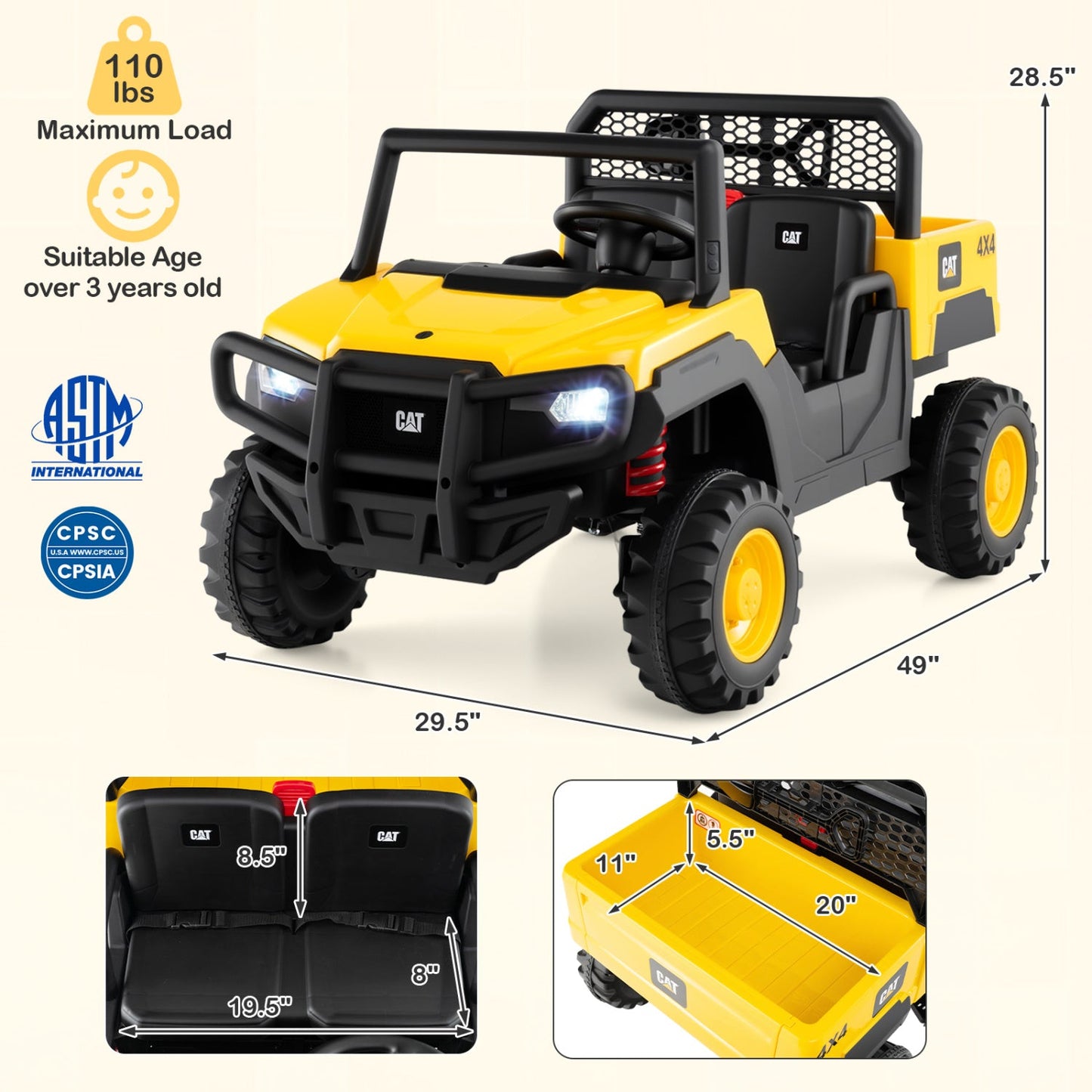 24V Ride On Dump Truck for Kids 2 Seater Remote