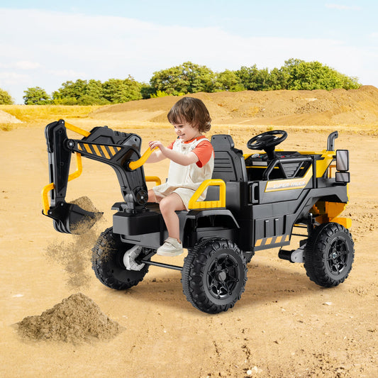 24V Ride On Excavator 4WD 2-Seater with Remote Control and Digging Arm-Yellow - Tampa Home & Garden Store