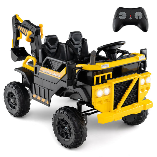 24V Ride On Excavator 4WD 2-Seater with Remote Control and Digging Arm-Yellow - Tampa Home & Garden Store