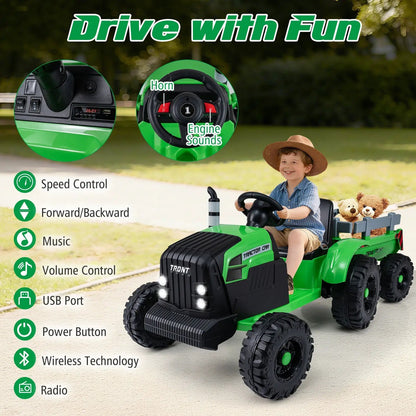 24V Kids Ride on Tractor with Detachable Trailer