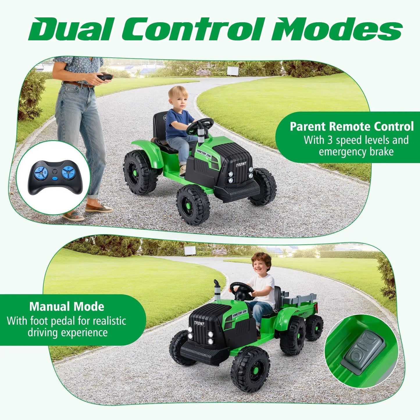 24V Kids Ride on Tractor with Detachable Trailer