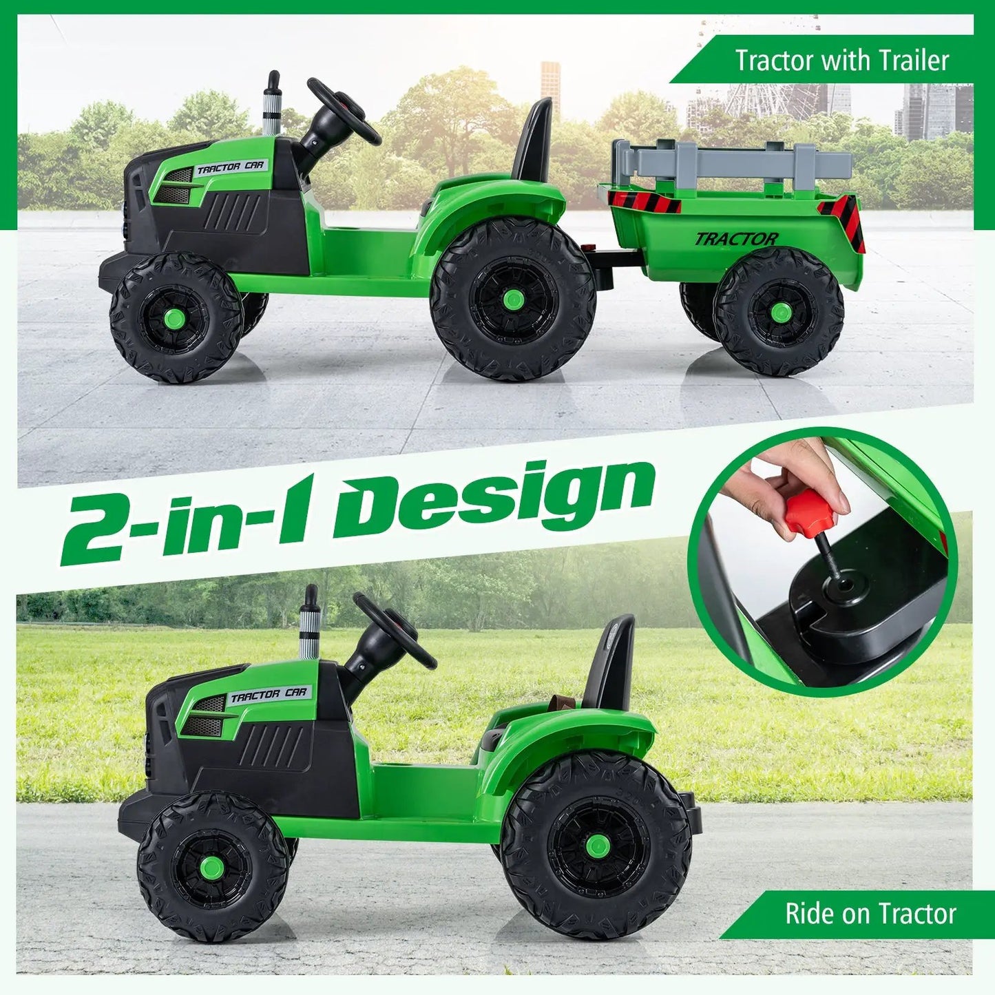 24V Kids Ride on Tractor with Detachable Trailer