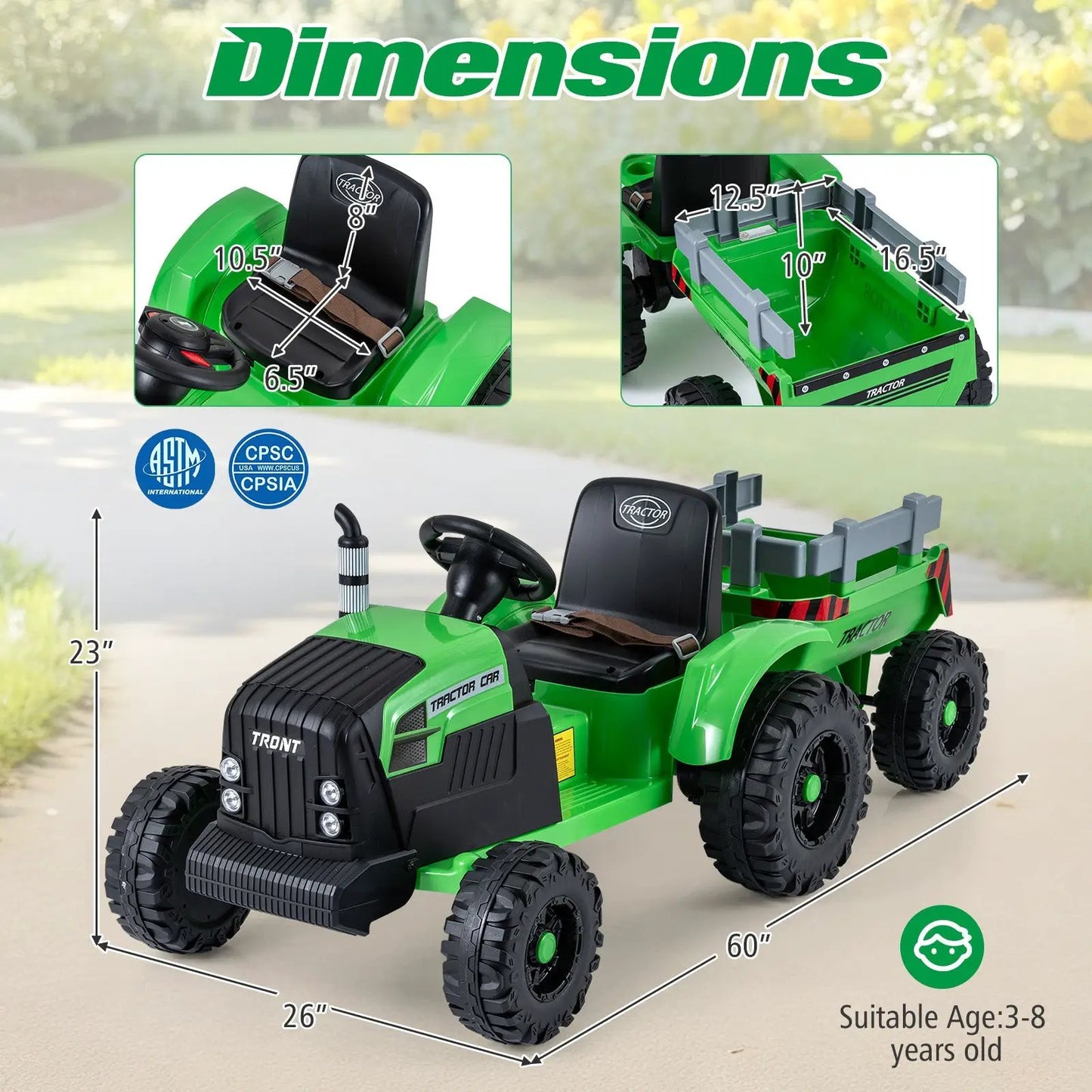 24V Kids Ride on Tractor with Detachable Trailer