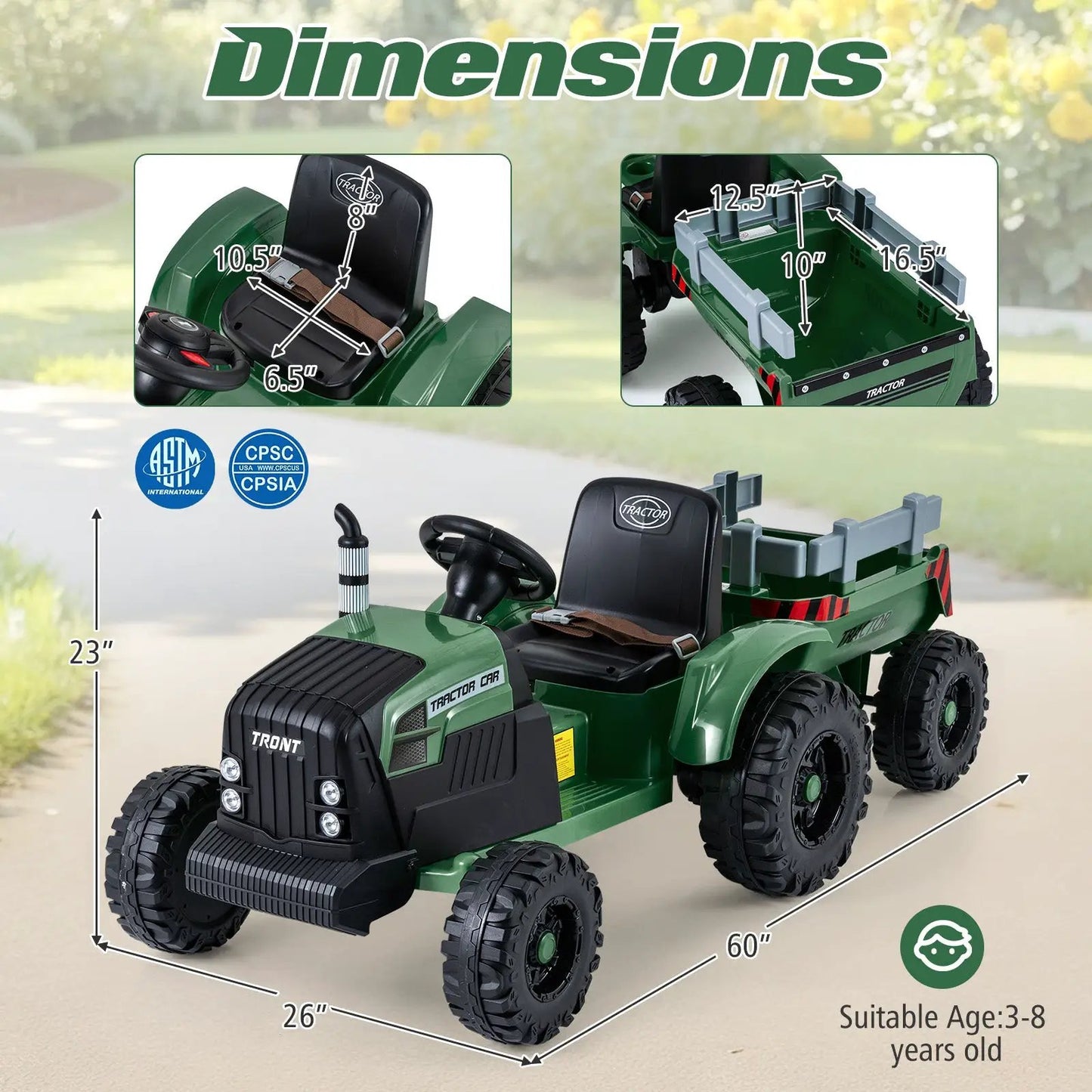 24V Kids Ride on Tractor with Detachable Trailer