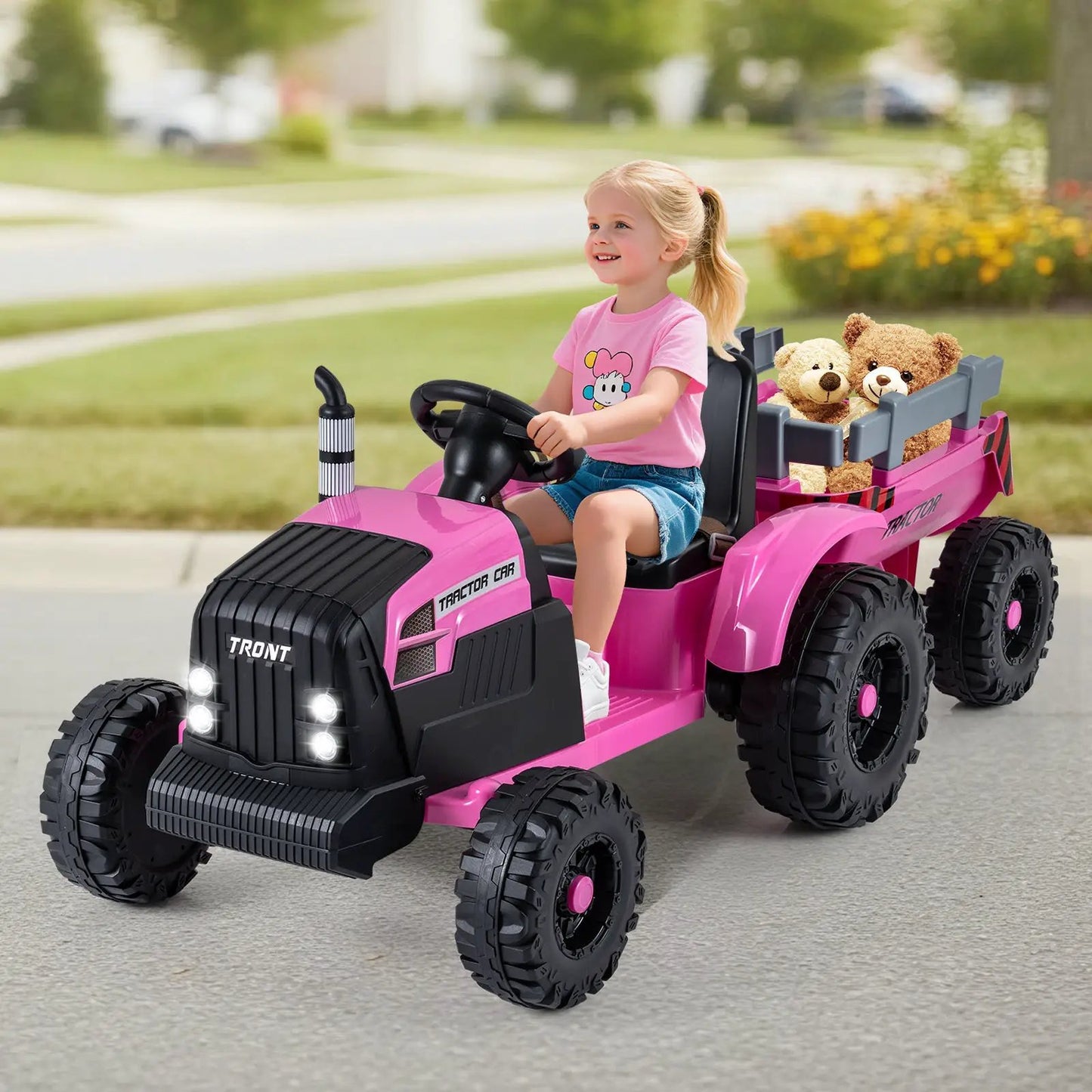 24V Kids Ride on Tractor with Detachable Trailer