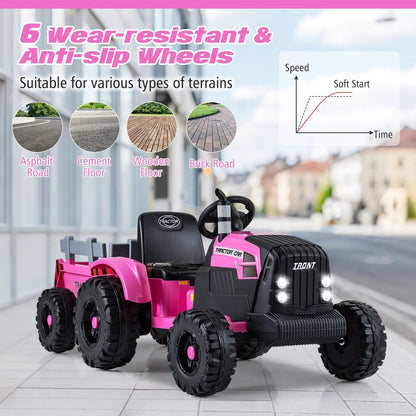 24V Kids Ride on Tractor with Detachable Trailer