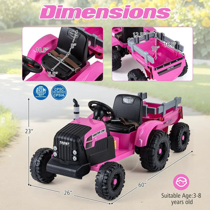 24V Kids Ride on Tractor with Detachable Trailer