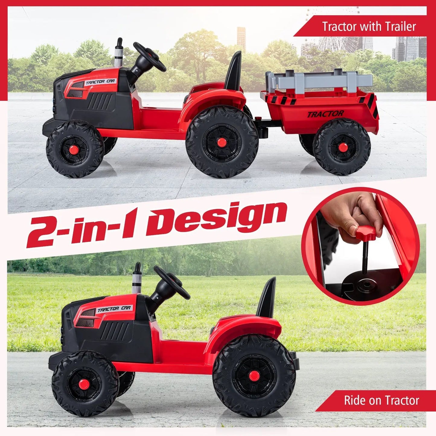 24V Kids Ride on Tractor with Detachable Trailer