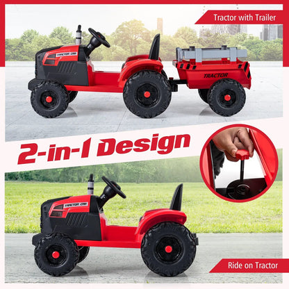 24V Kids Ride on Tractor with Detachable Trailer