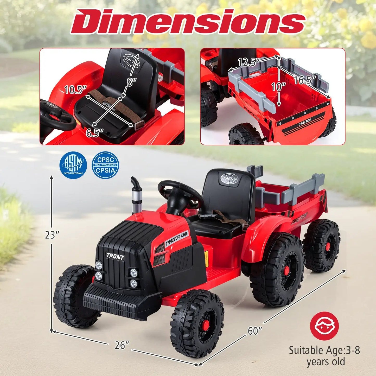 24V Kids Ride on Tractor with Detachable Trailer