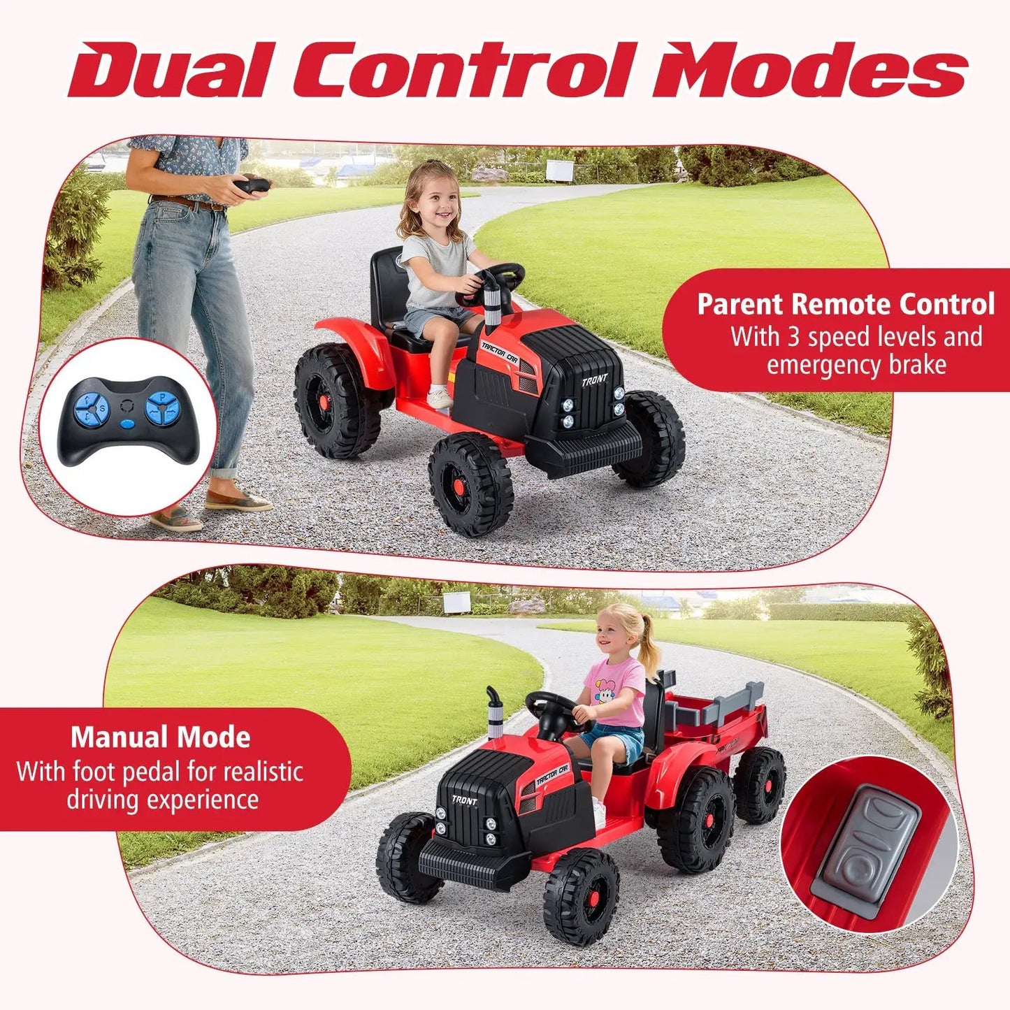24V Kids Ride on Tractor with Detachable Trailer
