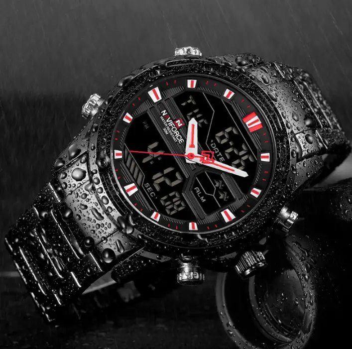 Mens Waterproof Analog Digital Watch Stainless
