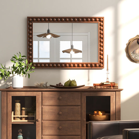 24 x 36 Inches Rustic Wall Mirror with Solid Wood Frame for Living Room  Bedroom-Brown - Tampa Home & Garden Store