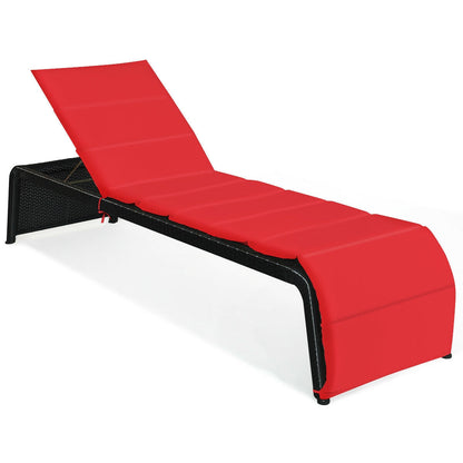 Tumbona reclinable de ratán para patio, con respaldo ajustable y cojín - Blanco