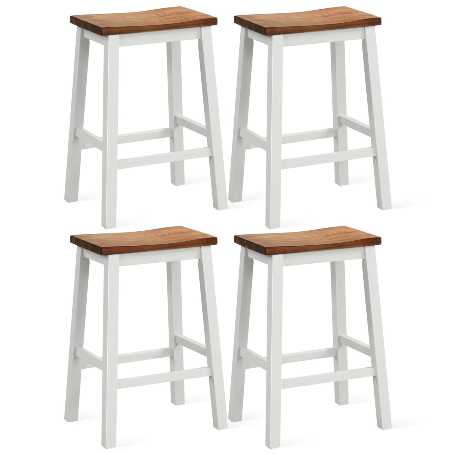 Saddle Bar Stools set of 4, DirectDeals, white frames with brown wood seats, 24.5-inch on Tampa Home & Garden Store