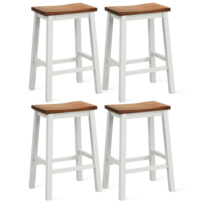 Saddle Bar Stools set of 4, DirectDeals, white frames with brown wood seats, 24.5-inch on Tampa Home & Garden Store