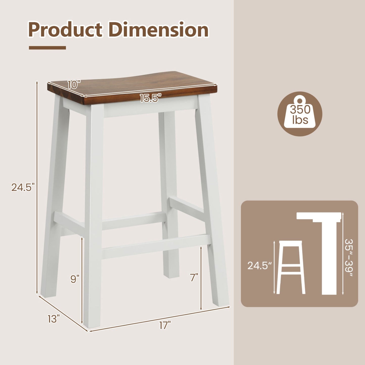 Saddle Bar Stools 4-pack by DirectDeals with footrests; white legs, saddle seats, 24.5-inch height on Tampa Home & Garden Store