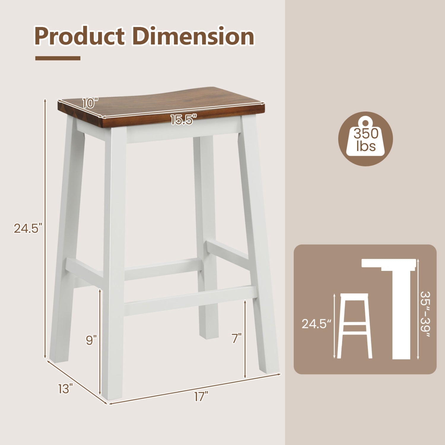 Saddle Bar Stools 4-pack by DirectDeals with footrests; white legs, saddle seats, 24.5-inch height on Tampa Home & Garden Store