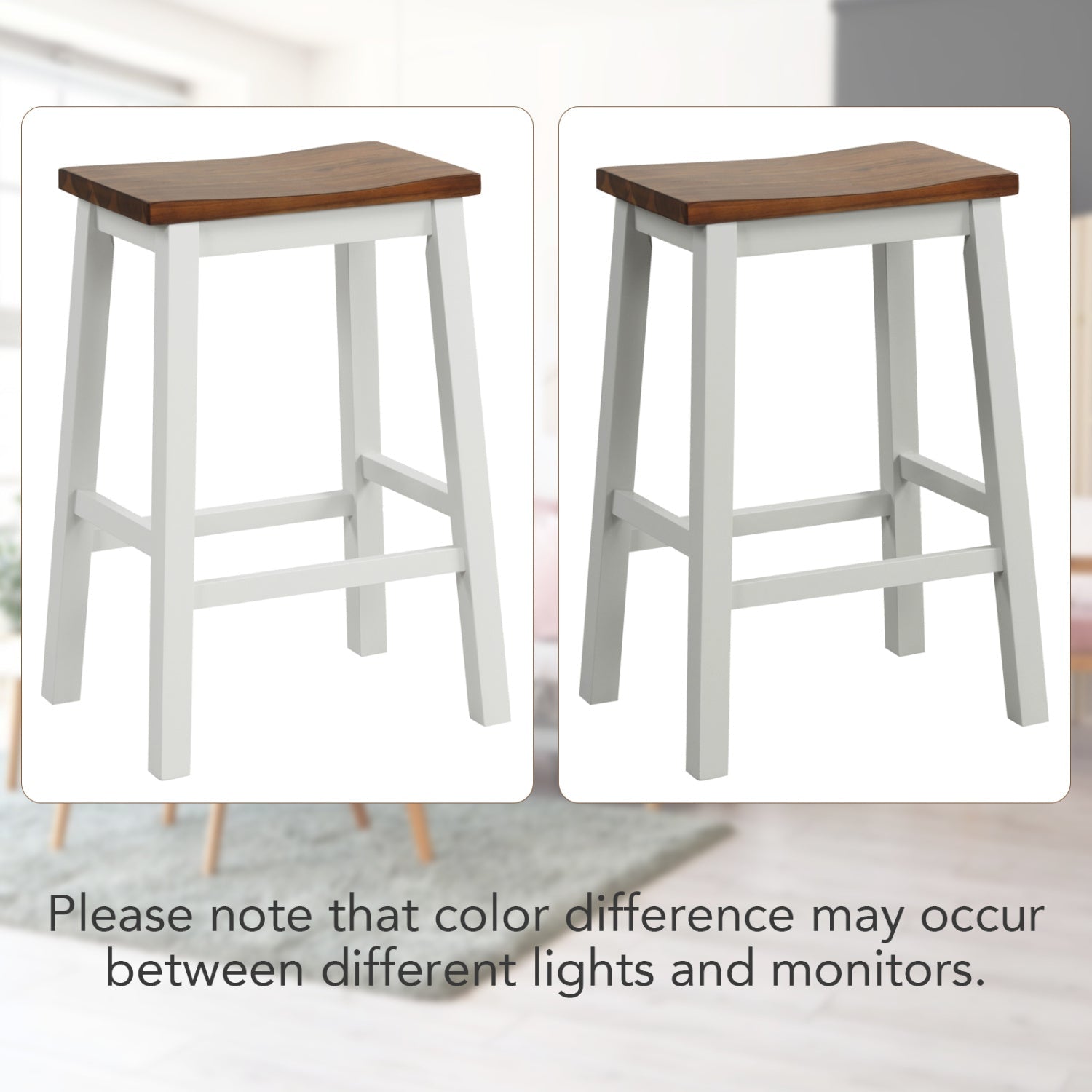 Saddle Bar Stools DirectDeals, set of 4, white legs with brown wood seats, 24.5 in on Tampa Home & Garden Store