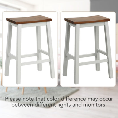 Saddle Bar Stools DirectDeals, set of 4, white legs with brown wood seats, 24.5 in on Tampa Home & Garden Store