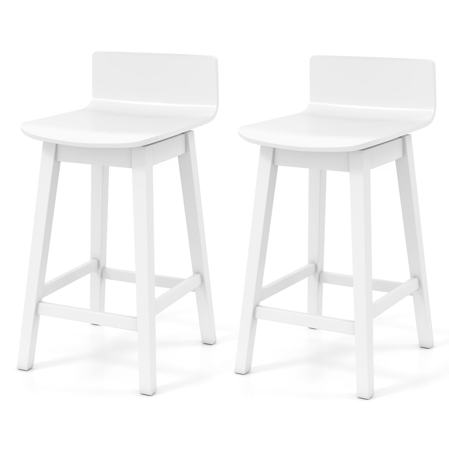 24.5 Inch Swivel Wooden Bar Stools Set of 2 with Rubber Wood Legs and Low Back