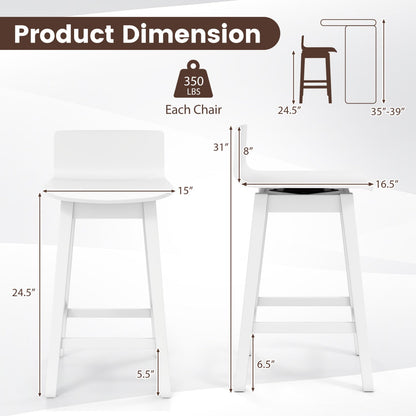 24.5 Inch Swivel Wooden Bar Stools Set of 2 with Rubber Wood Legs and Low Back