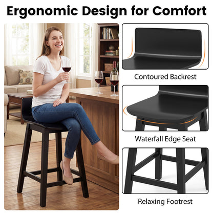 24.5 Inch Swivel Wooden Bar Stools Set of 4 with Rubber Wood Legs and Low Back - Tampa Home & Garden Store