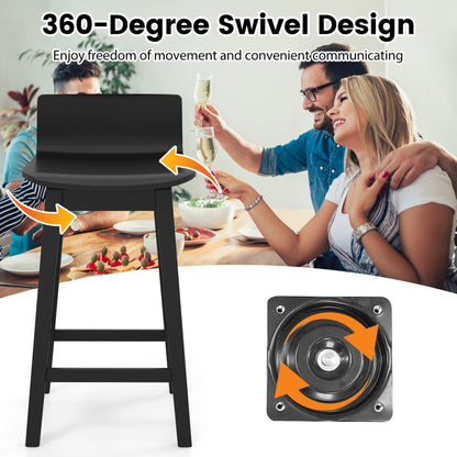 24.5 Inch Swivel Wooden Bar Stools Set of 4 with Rubber Wood Legs and Low Back - Tampa Home & Garden Store