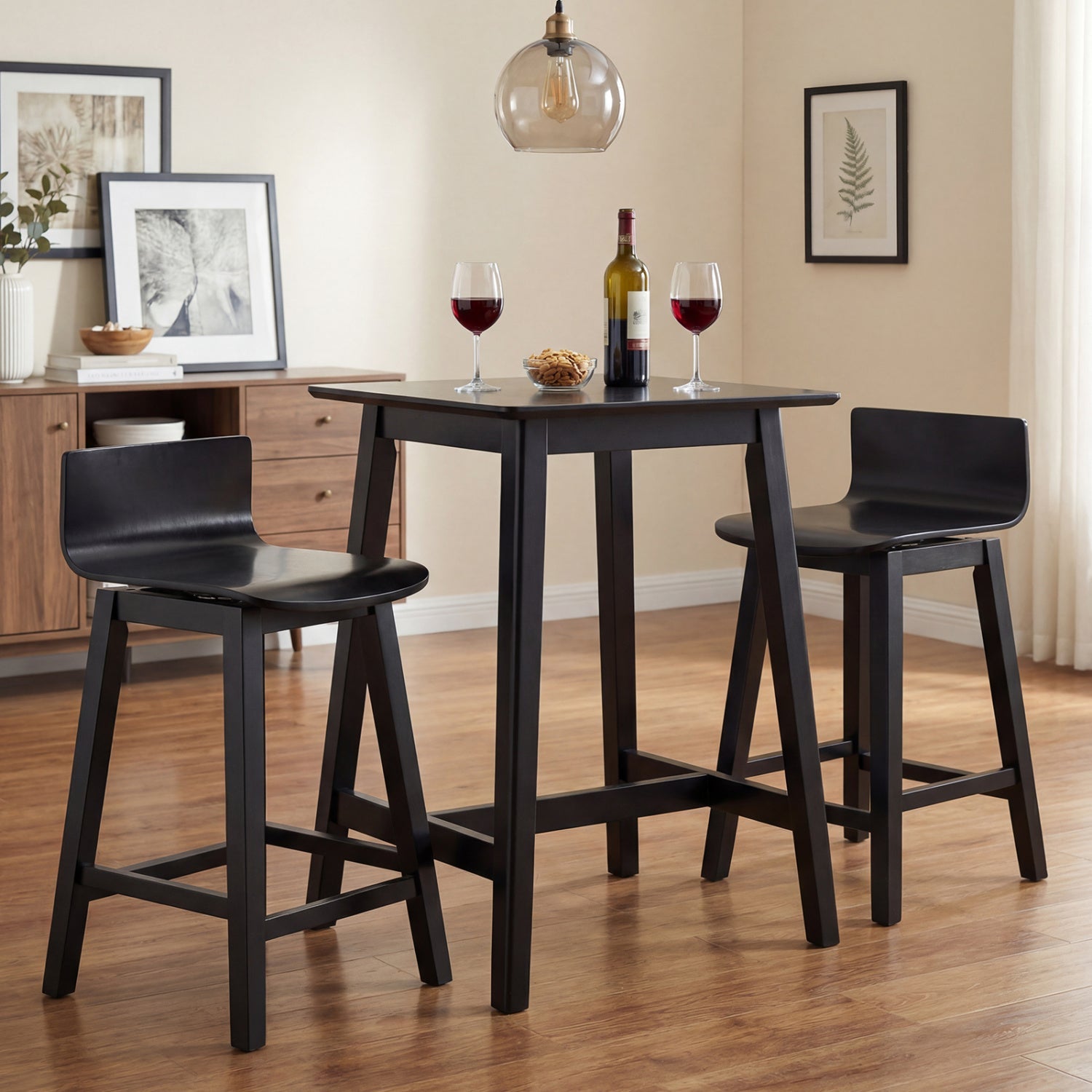 24.5 Inch Swivel Wooden Bar Stools Set of 4 with Rubber Wood Legs and Low Back - Tampa Home & Garden Store
