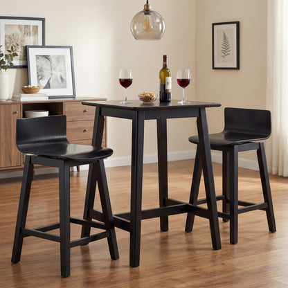 24.5 Inch Swivel Wooden Bar Stools Set of 4 with Rubber Wood Legs and Low Back - Tampa Home & Garden Store