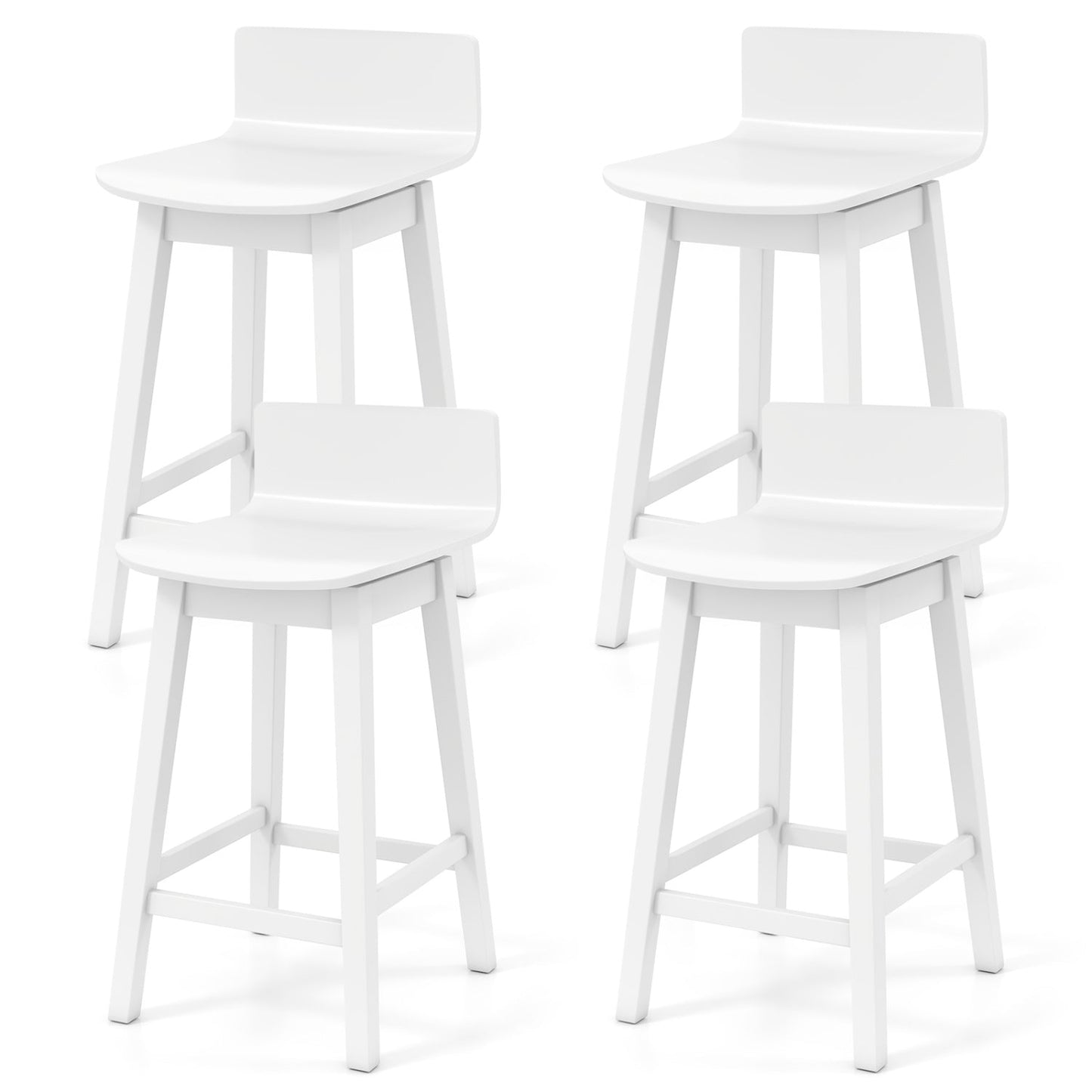24.5 Inch Swivel Wooden Bar Stools Set of 4 with Rubber Wood Legs and Low Back - Tampa Home & Garden Store